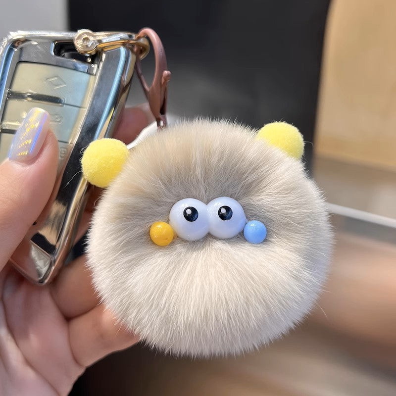 Cute Ins Style Plush Keychain, Faux Rabbit Fur Cartoon Bag Charm, Handmade Stuffed Pendant for Backpack & Car Key