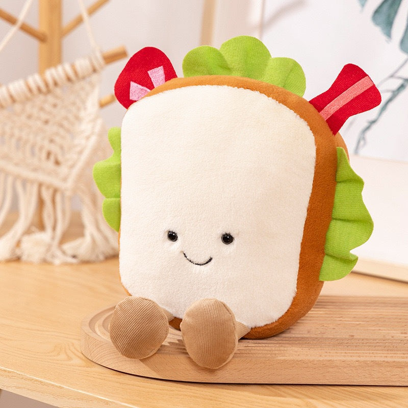 28*22cm Rectangle Sandwich Plush Toy, Cute Bakery Food Stuffed Pillow, Soft Short Plush Decor Gift