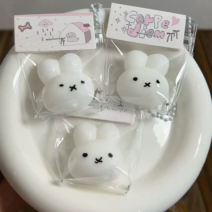Mini Bunny Head Squishy Keychain, Ultra Soft Cute Fidget Toy, Delicate Portable Stress Relief Squeeze Pendant