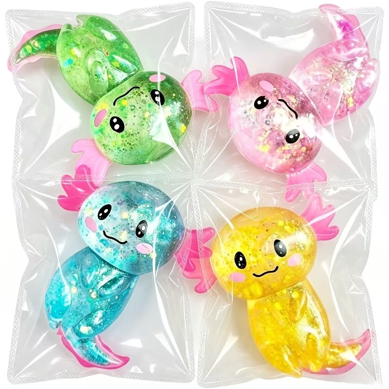 Glitter Axolotl Squeeze Fidget Toy, Shiny TPR Sensory Stress Relief Toy, Desktop Decor & Kids Gift, 1PC Random Color