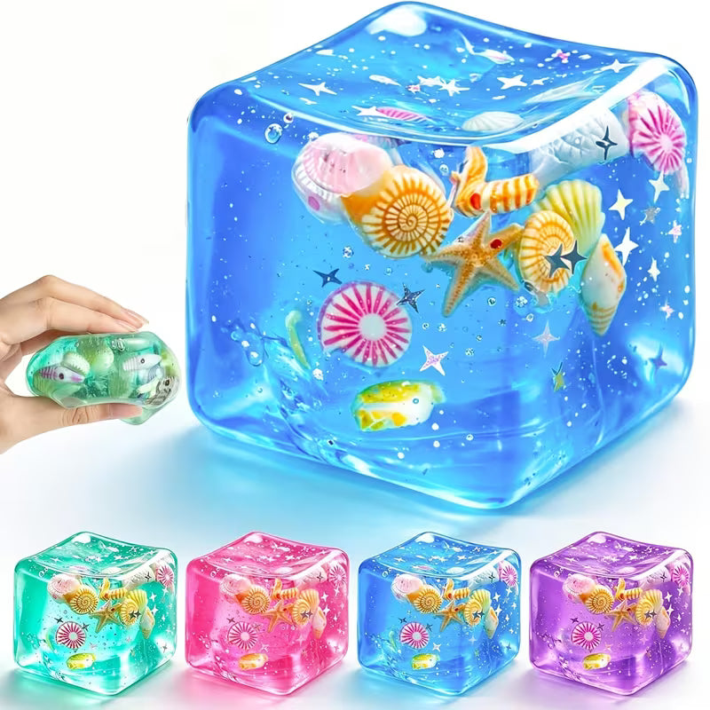Ice Cube & Ocean Shell Squishy Toy Pack, Slow Rebound TPR Stress Relief Hand Fidget Balls, 3Pcs Random Styles & Colors