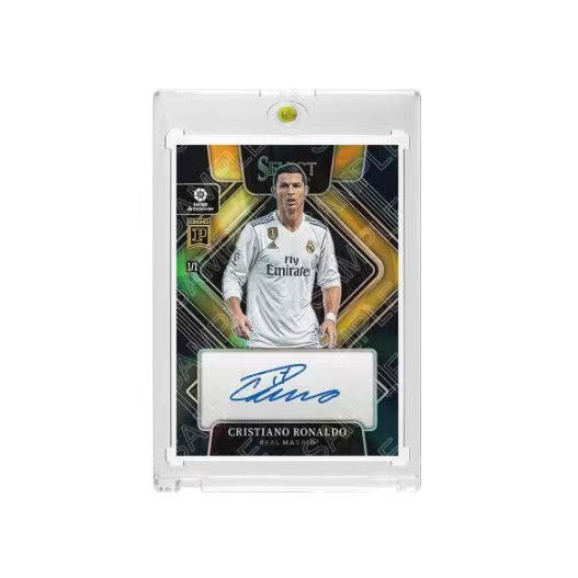 2024 Cristiano Ronaldo SE Style Fan-Made Soccer Trading Card, Facsimile Signature, Real Madrid Themed Refractor Card with Hard Card Brick Protector