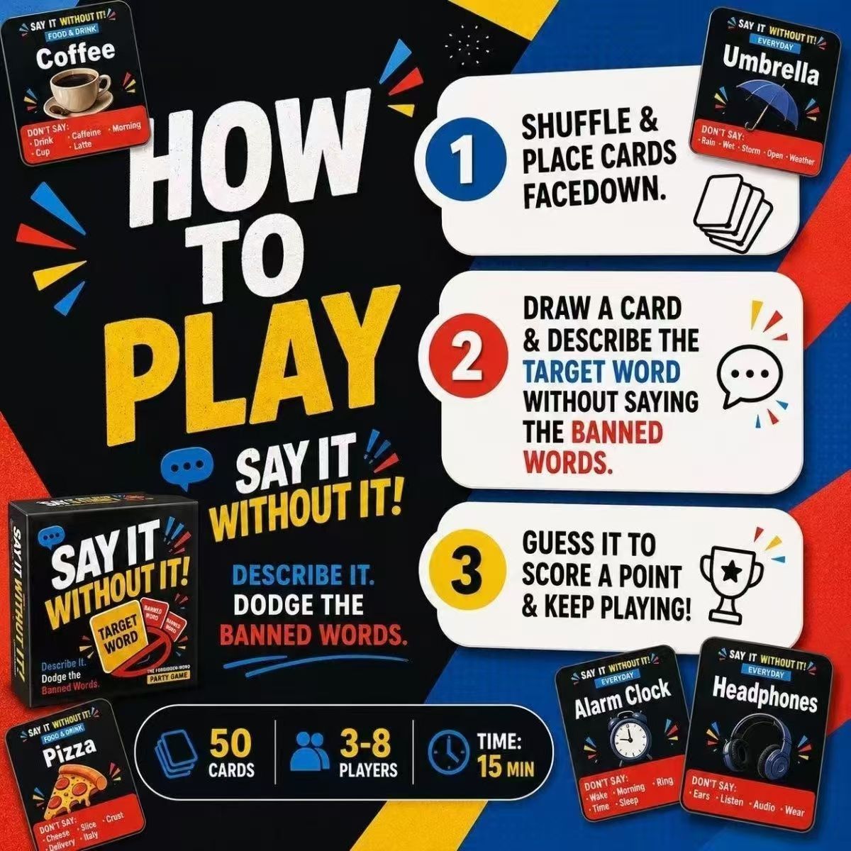 Charades & Undercover Card Game, Group Building Family Dorm Party Guessing Tabletop Game