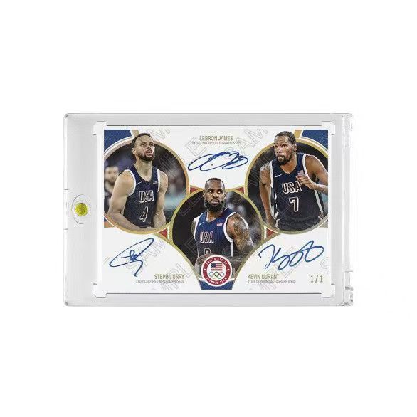 2024 Stephen Curry, LeBron James & Kevin Durant Fan-Made Basketball Trading Card, Triple Facsimile Signature, Refractor Card with Hard Card Brick Protector