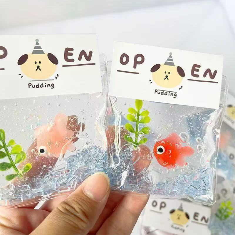 10pcs Creative Simulated Goldfish In Bag Squishy, Water Texture Handmade Silicone Stress Relief Toy