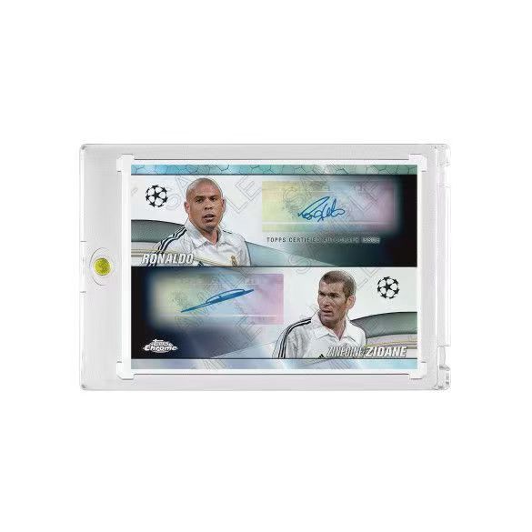 Ronaldo Nazário & Zinedine Zidane 25 Fan-Made Soccer Trading Cards, Facsimile Signature, Real Madrid Themed Refractor Card with Hard Card Brick Protector