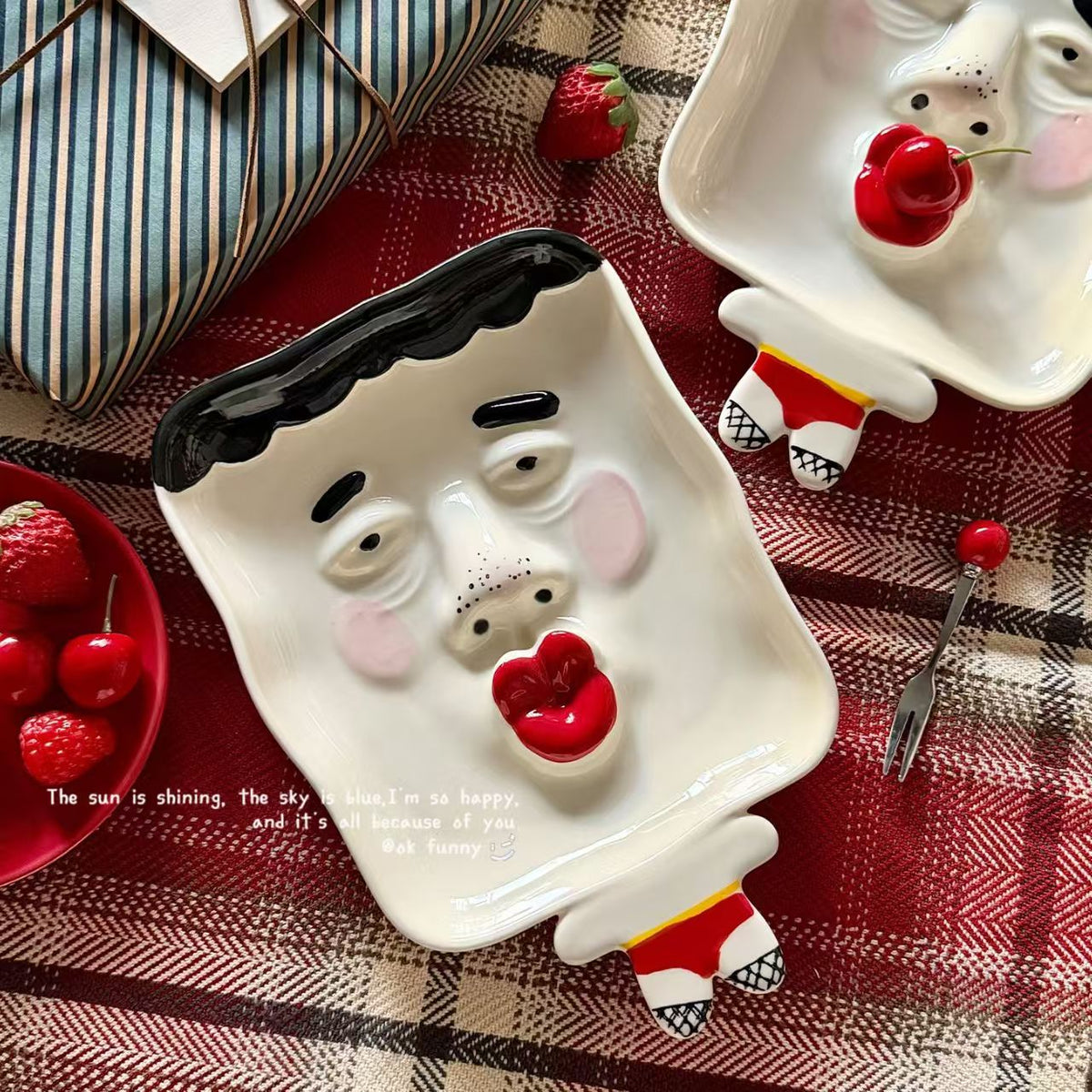Abstract Pout Face Ceramic Plate, Ok Candy Style Creative Household Tableware