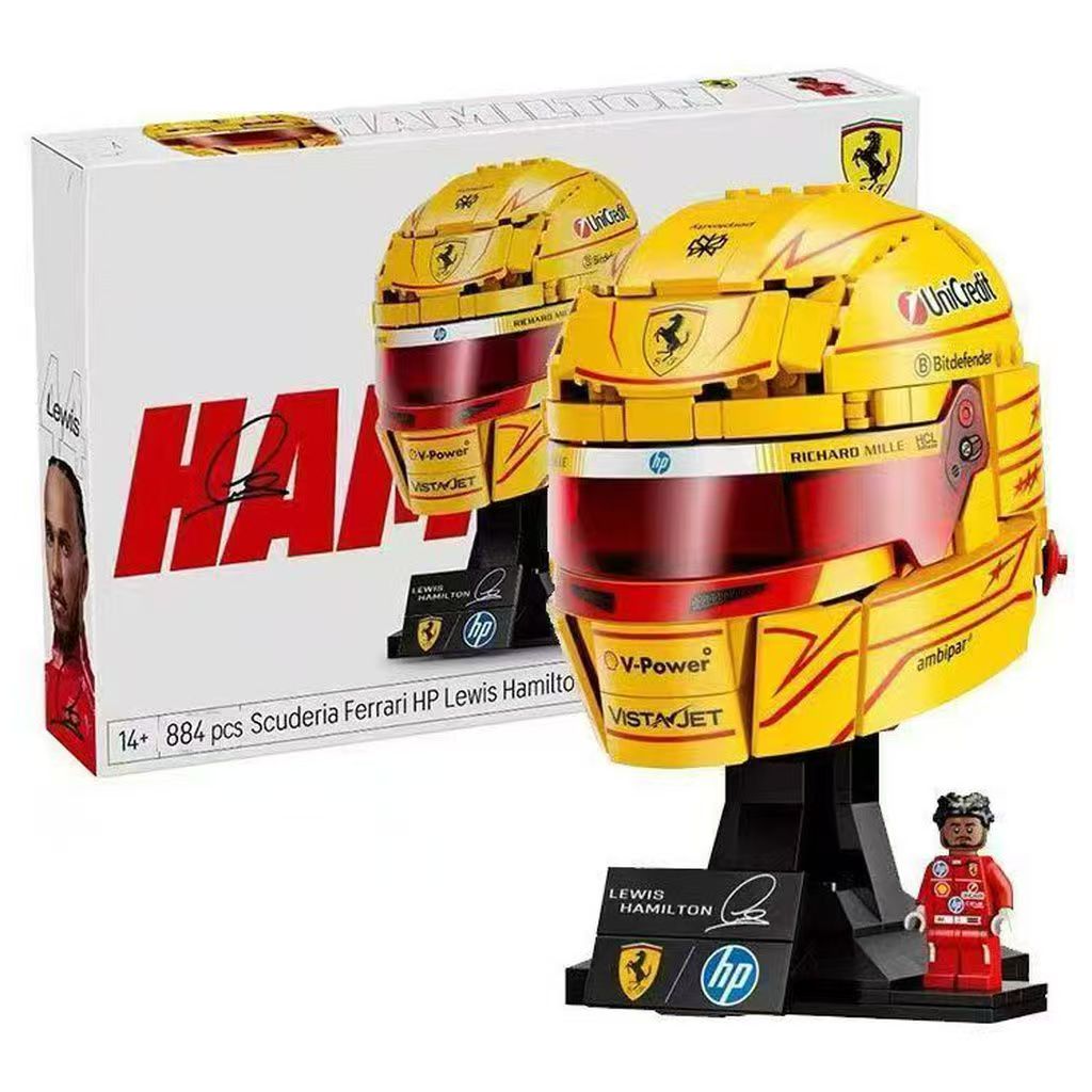 Lewis Hamilton Ferrari F1 Racing Helmet Building Block Model, Collectible Brick Kit, Gift for Men