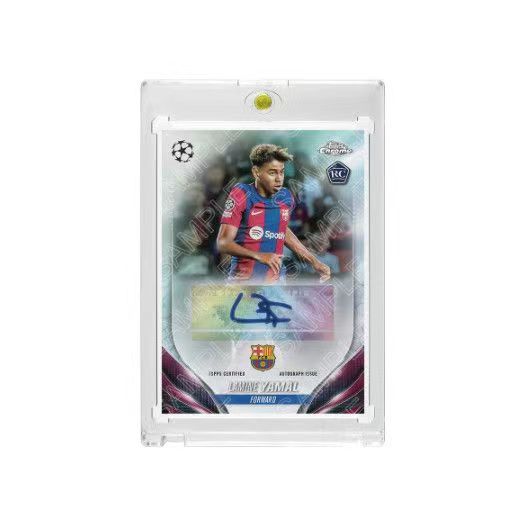 2025 Lamine Yamal Champions League Style Fan-Made Soccer Trading Card, Facsimile Signature, Refractor Shiny Card with Hard Card Brick Protector