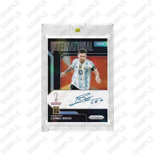 2023 Lionel Messi Ink Style Fan-Made Soccer Trading Card, Facsimile Signature, Limited 1/1 Numbered Refractor Card with Hard Card Brick Protector