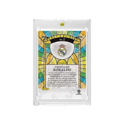 Cristiano Ronaldo 24 Stained Glass Style Fan-Made Soccer Trading Card, Facsimile Signature, Real Madrid Themed Numbered 17/24 Refractor Card with Hard Card Brick Protector