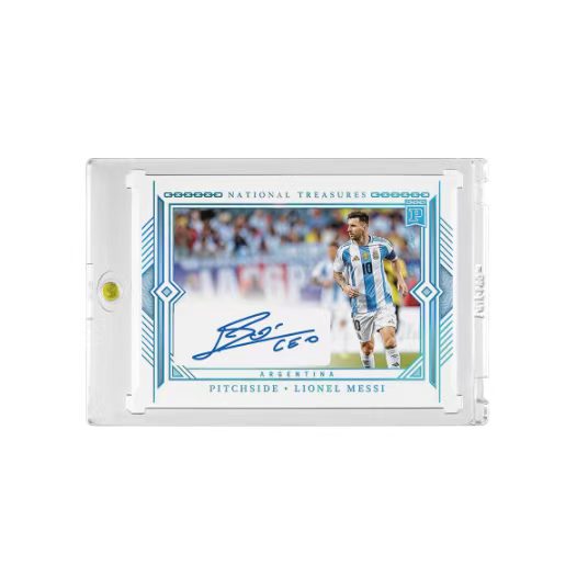 2024 Lionel Messi National Treasures Style Fan-Made Soccer Trading Card, Facsimile Signature, Limited 1/1 Numbered Card with Hard Card Brick Protector