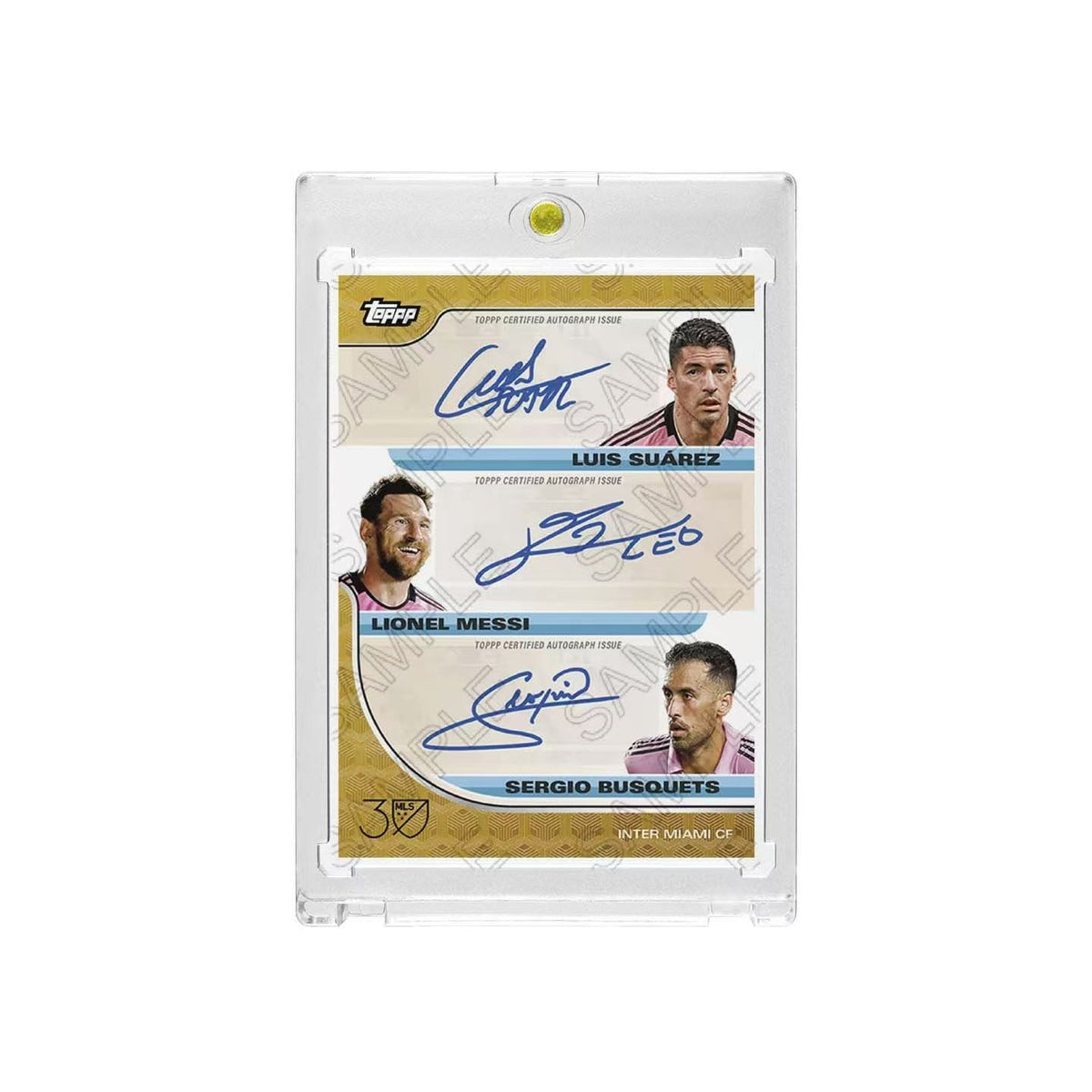 2025 MLS 30th Anniversary Style Fan-Made Soccer Trading Card, Triple Facsimile Signature, Lionel Messi Themed, Non-Refractor Card with Hard Card Brick Protector