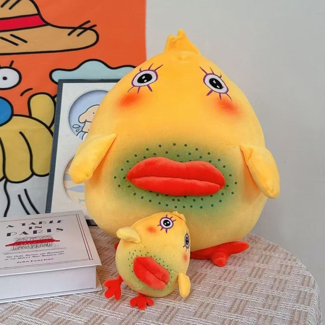 Abstract Yellow Chicken Plush Doll, Weird Funny Meme Styled Toy, Novelty Birthday Gift