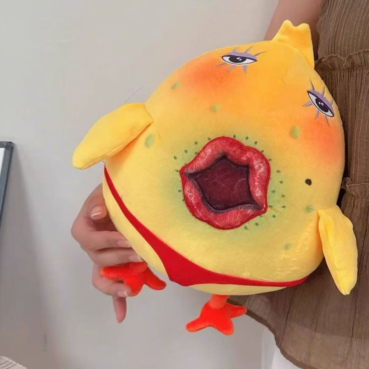 Abstract Yellow Chicken Plush Doll, Weird Funny Meme Styled Toy, Novelty Birthday Gift
