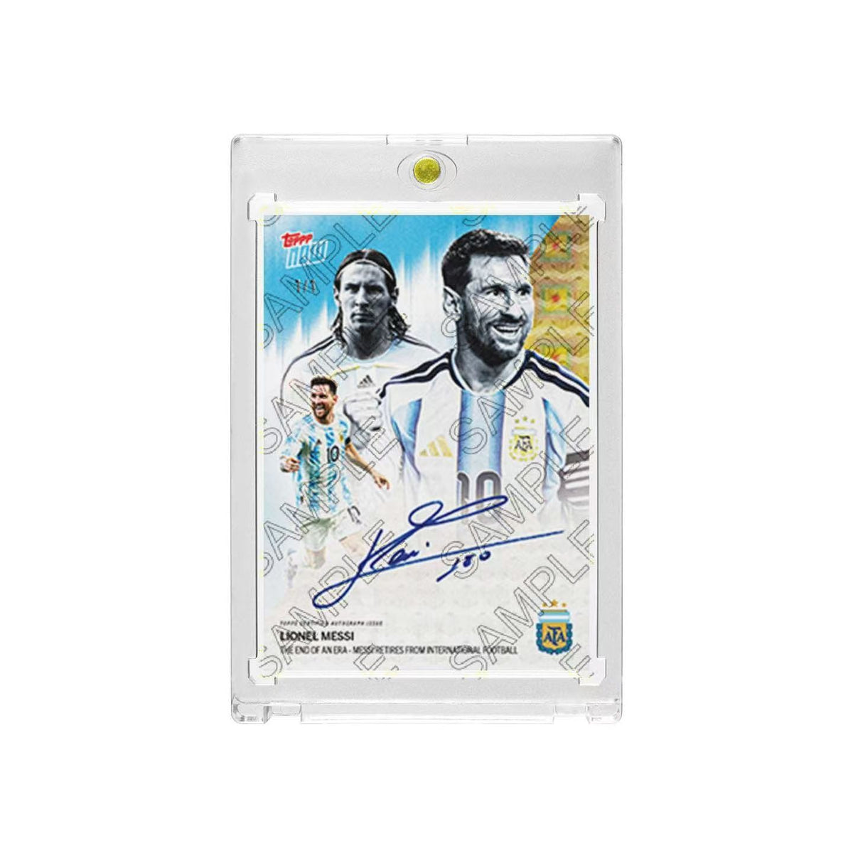 Lionel Messi Argentina 2026 NOW Themed Fan-Made Soccer Trading Card, Facsimile Signature, Limited 1/1 Refractor Card with Hard Card Brick Protector