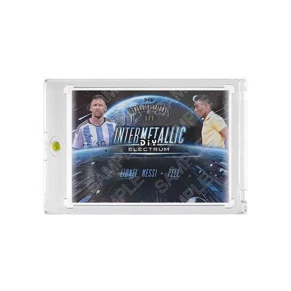 2025 Lionel Messi & Pelé Fan-Made Soccer Trading Card, Dual Facsimile Signature, Refractor Card with Hard Card Brick Protector