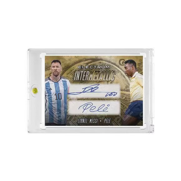 2025 Lionel Messi & Pelé Fan-Made Soccer Trading Card, Dual Facsimile Signature, Refractor Card with Hard Card Brick Protector