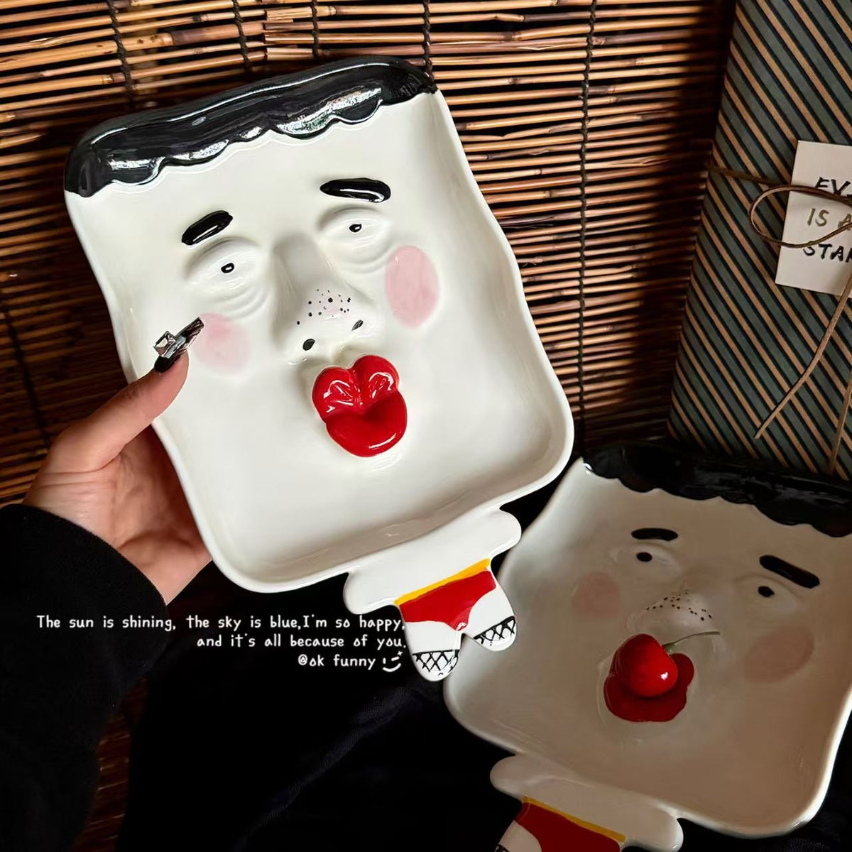 Abstract Pout Face Ceramic Plate, Ok Candy Style Creative Household Tableware