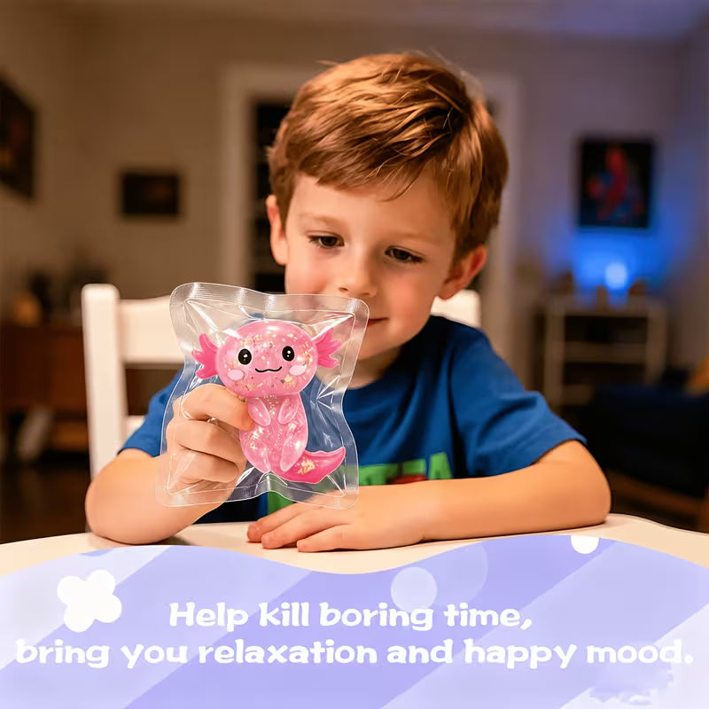 Glitter Axolotl Squeeze Fidget Toy, Shiny TPR Sensory Stress Relief Toy, Desktop Decor & Kids Gift, 1PC Random Color