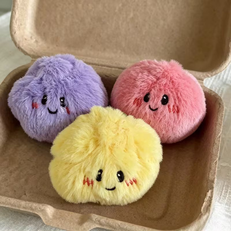 3pcs Cute Soup Dumpling Squishy Plush Toy, Soft Polyester Sensory Squeeze Toy, Mixed Color Desktop Ornament, Novelty Gift for Birthday Halloween Christmas