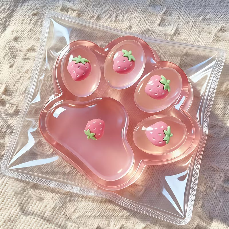 Large Pink Cat Paw Squeeze Toy, Transparent TPR Fidget Toy with Strawberry Decor, Stress Relief Sensory Toy for Girls, Party & Classroom Reward