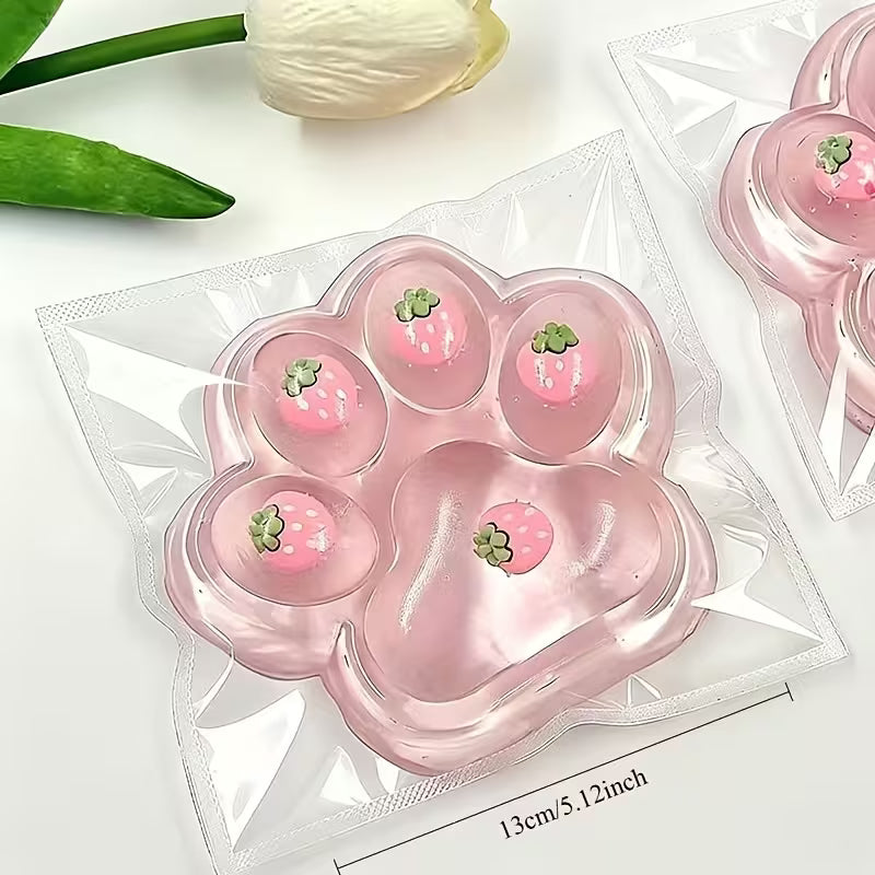 Large Pink Cat Paw Squeeze Toy, Transparent TPR Fidget Toy with Strawberry Decor, Stress Relief Sensory Toy for Girls, Party & Classroom Reward